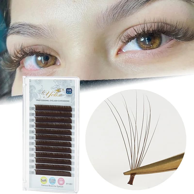 رموش صناعية بنية داكنة بتقنية المروحة السهلة C/D Curl 8-15 ملم